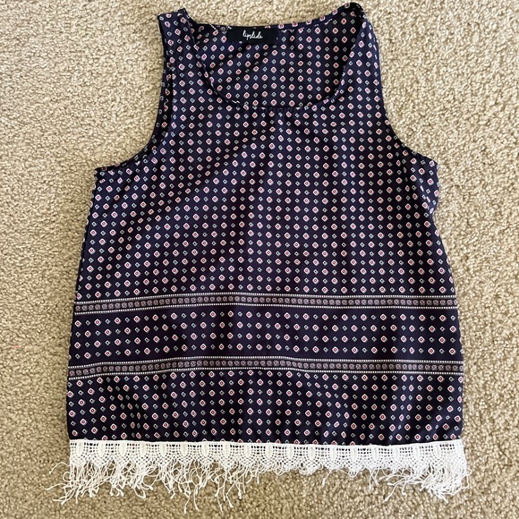 Lush Tops - Lipslides Navy Sleeveless Top with White Accents